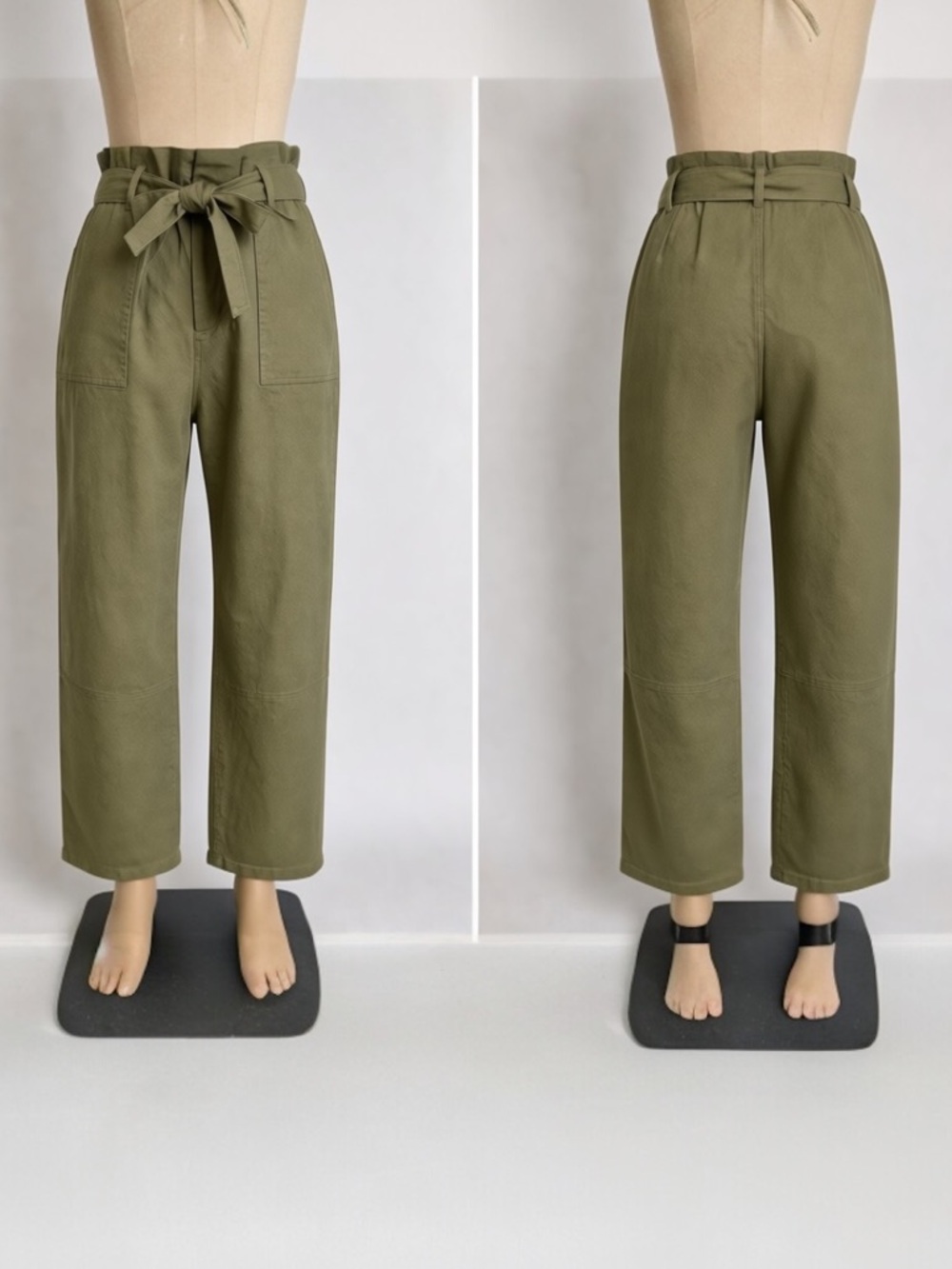 Lulus Made With Love Leo Tie Waist Cropped Pants Womens Large Olive Green Cotton